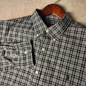 Polo Ralph Lauren Mens Long Sleeve Plaid Button Down Shirt Black White Pony Logo